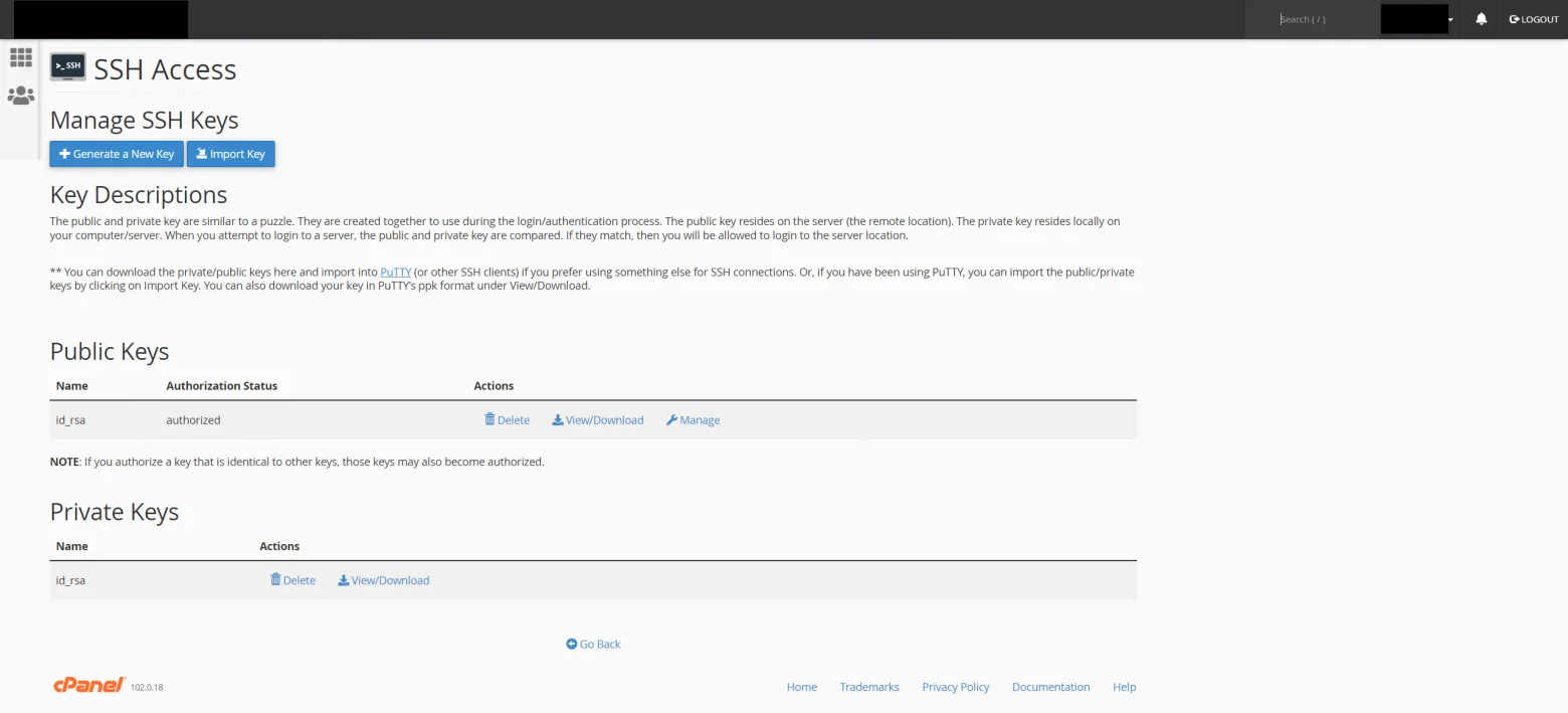 Активация SSH в CPanel