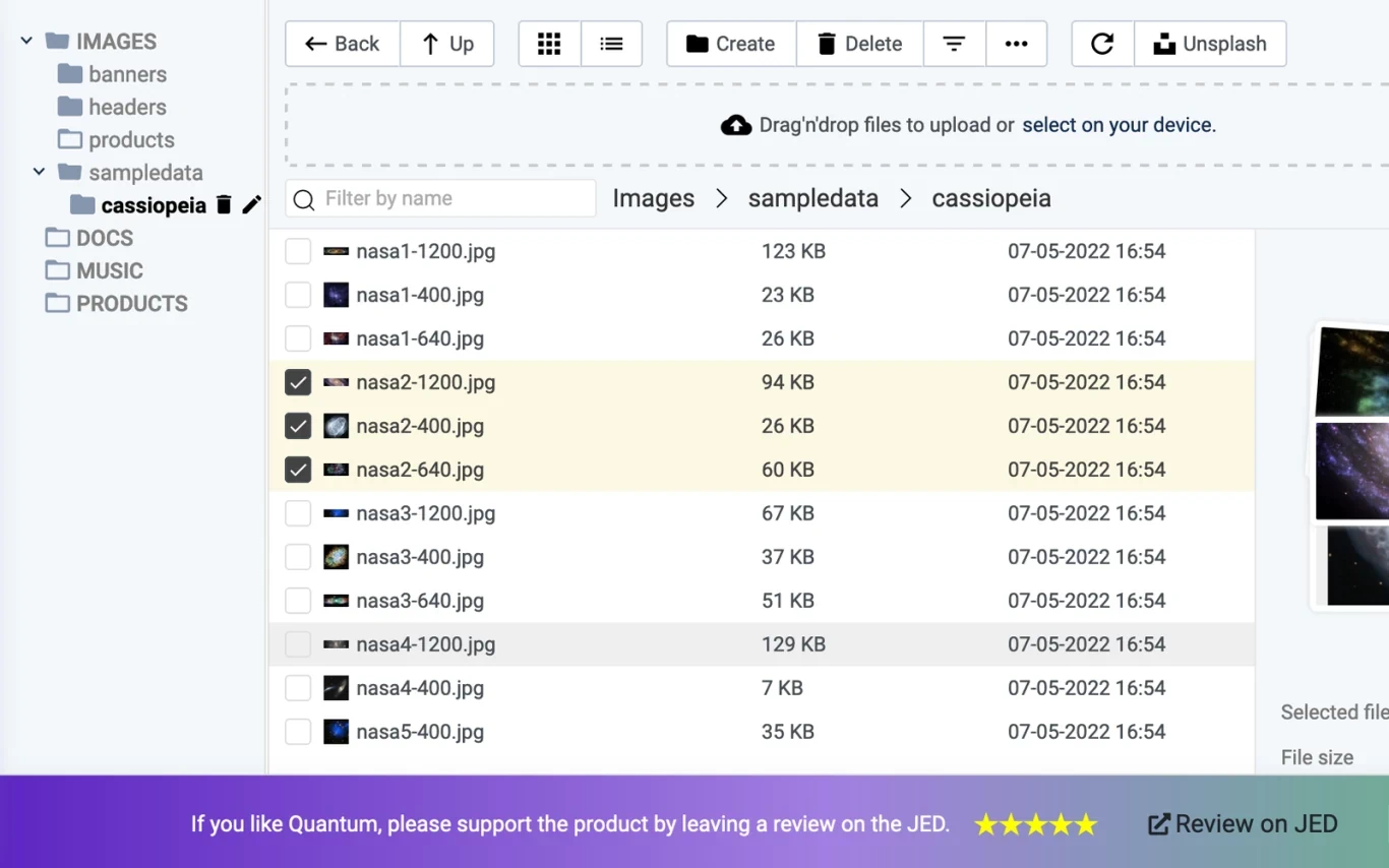 Файловый менеджер Quantum Manager для Joomla 4