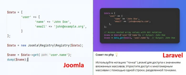 dot-нотация для доступа к значениям вложенных массивов в Joomla
