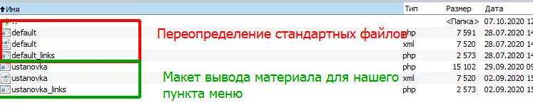 joomla3 скриншот файлов переопределения макета вывода материала