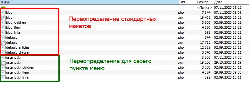 Свой тип пункта меню Joomla 3. Названия файлов.