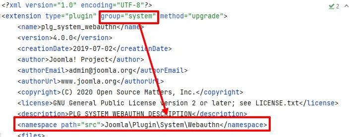 Пример xml-манифеста плагина Joomla 4