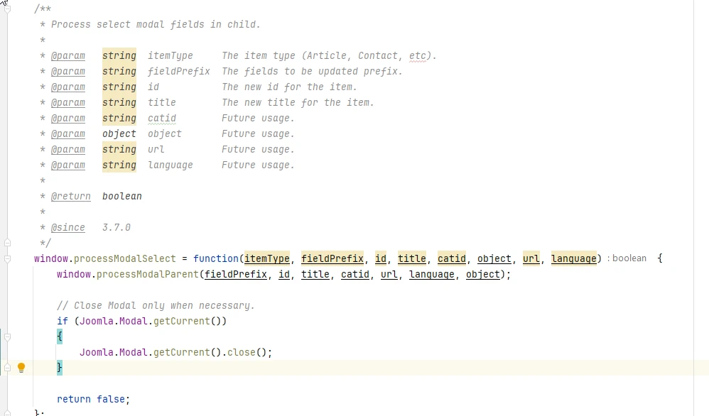 функция processModalSelect, встречающаяся в Joomla 4