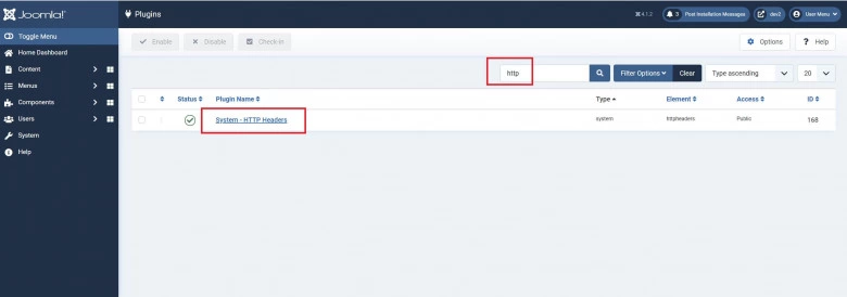Плагин http headers в админе Joomla 4