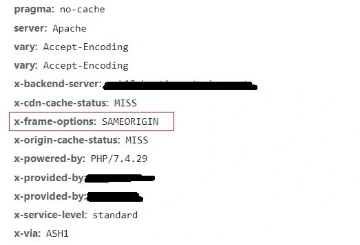 Пример заголовка x-frame-options: SAMEORIGIN сайта Joomla 4
