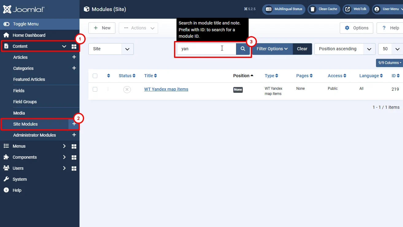 How to find modules in the Joomla admin panel 5
