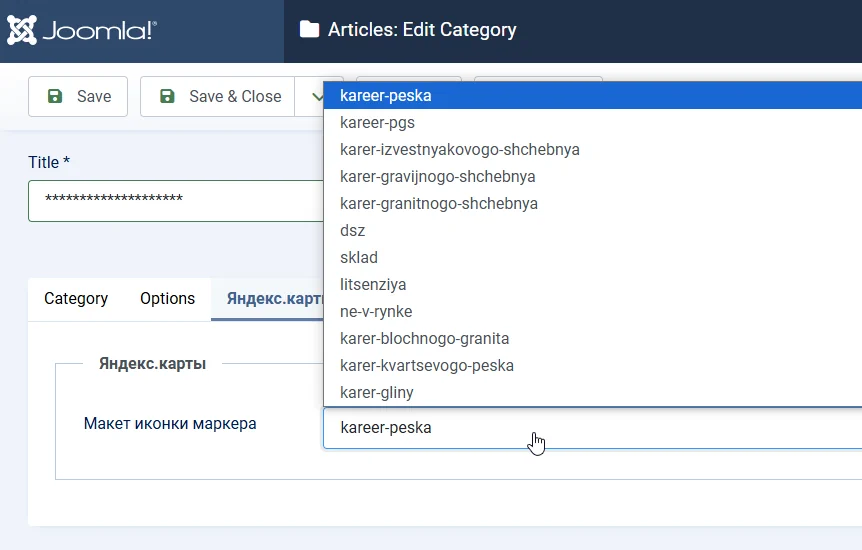 A list type field in the Joomla interface