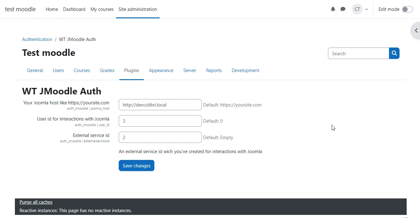 Authentication plugin settings WT JMoodle auth