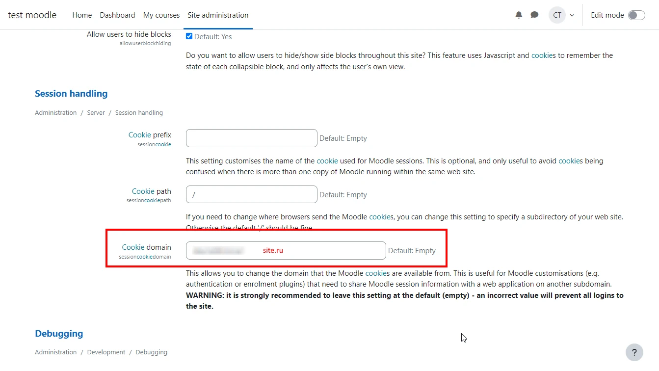 Cookie domain parameter in Moodle 4.3