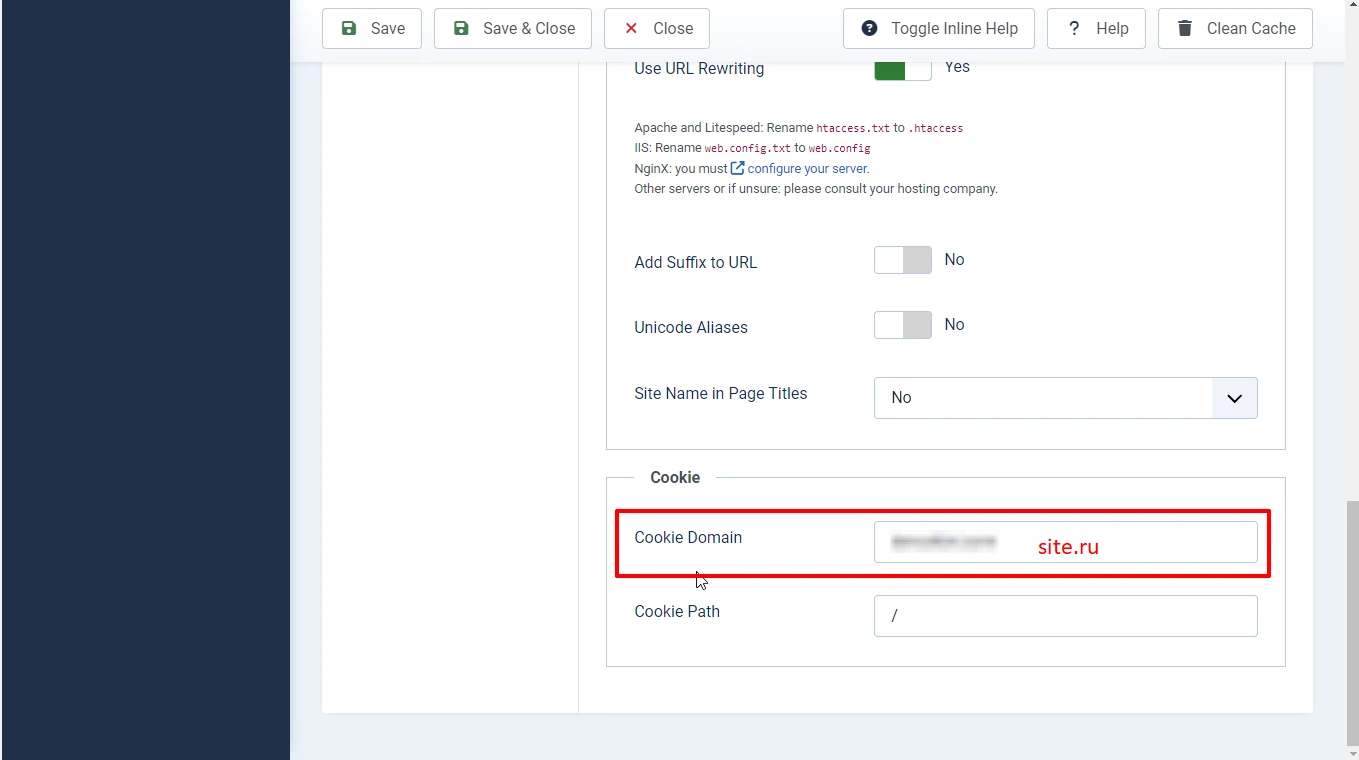 The cookie domain parameter in joomla 5
