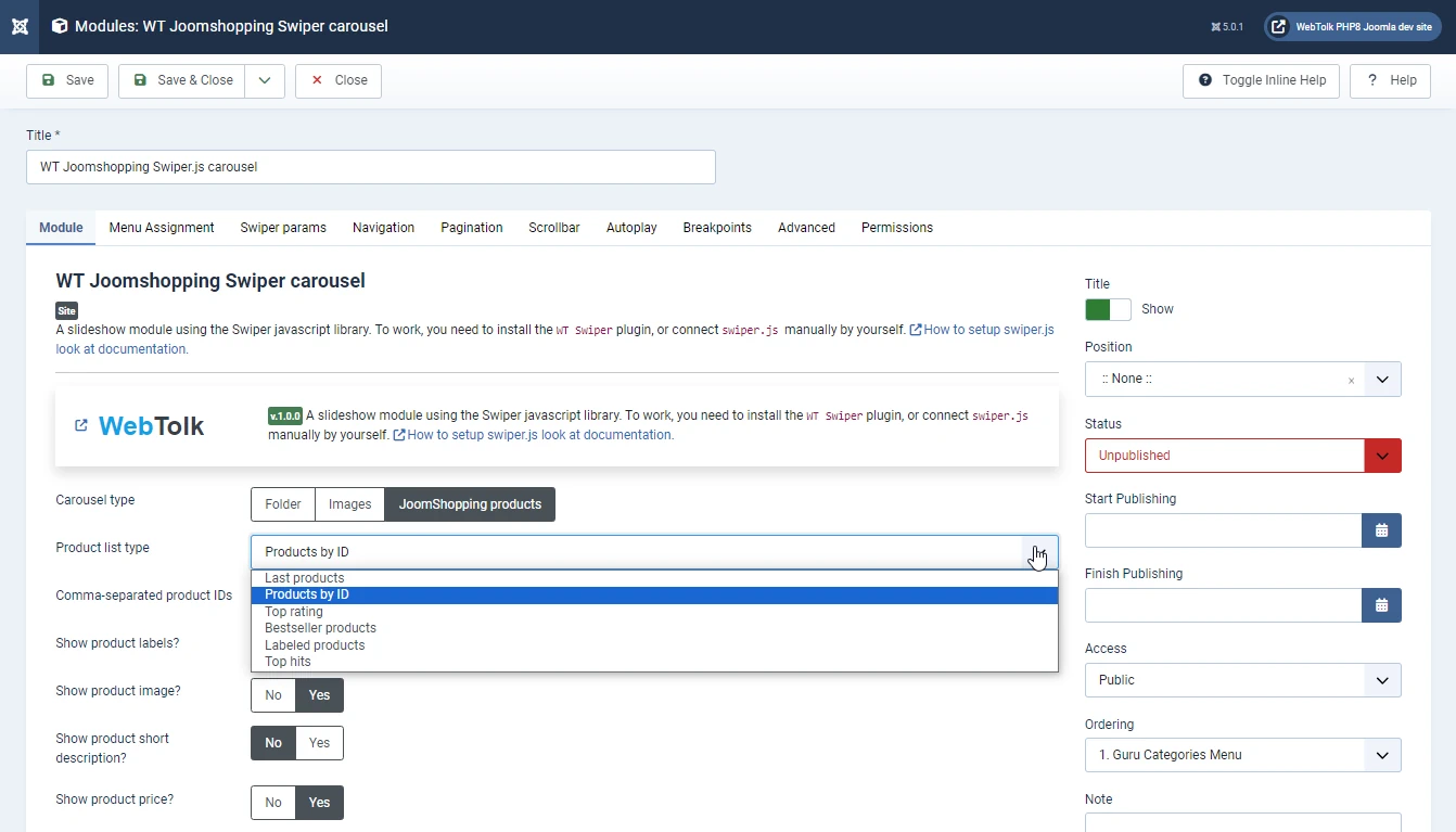 WT JShopping Swiper.js carousel